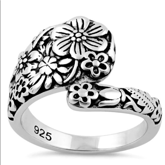 925 STERLING SILVER Cute Floral Spoon Ring - Picture 15 of 16